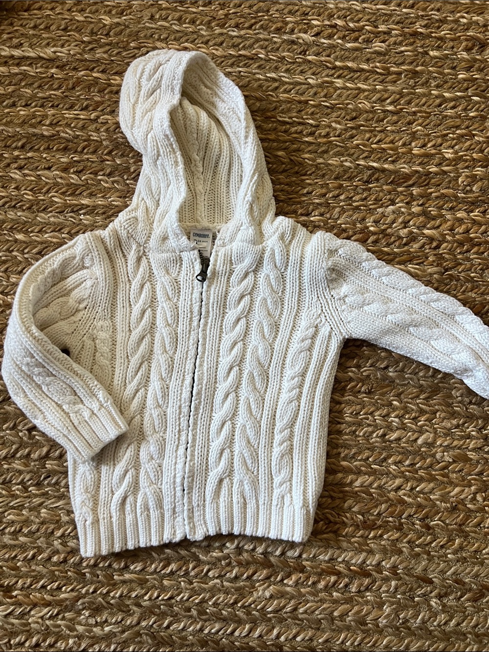 Gymboree Cream Cable Knit Hooded Zip Sweater
